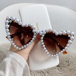 Heart Sunglasses Manufacturer - New Fashion Plastic Frame Women Love Shades Luxury Pearl