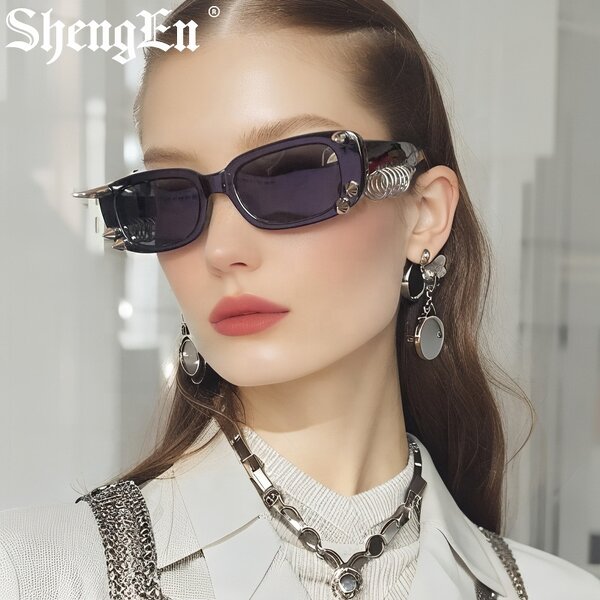 Punk Sunglasses Manufacturer - Metal Circle Rivet Black Small Square Shades
