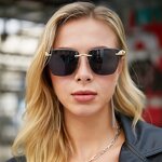 Women Sunglasses Factory - High End 2025 Oversized Vintage Punk Metal Square Rimless
