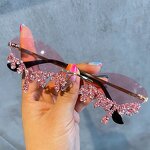 Rhinestone Sunglasses Factory - Luxury Rimless Oval Tear-shaped With Stone Fashion Diamond