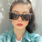Metal Circle Sunglasses Factory - Punk Rivet Rimless Square Shades for Women and Men