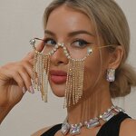 Rhinestone Tassel Glasses Manufacturer - Luxury Women Lensless Shiny Colorful for Party