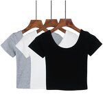 Girl Crop Tops Manufacturer - OEM Women's Solid Color Round Neck
