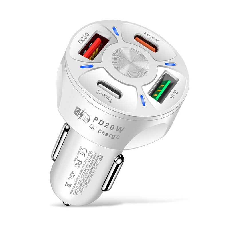 USB-C Car Charger Manufacturer - OEM CE Rohs Four Ports PD 20W