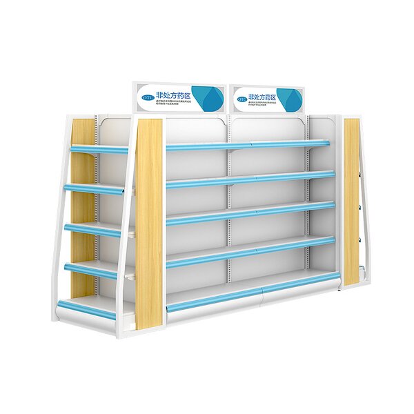 Pharmacy Shelves Supplier - OEM Double-Sided Steel Wood with Backplane