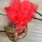 Ostrich Feather Mask Manufacturer - Venetian Carnival Red