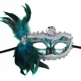 Rooster Feather Mask Supplier - Hunter Green Venetian Carnival