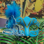 Ostrich Feather Mask Factory - Gold Venetian Carnival Blue