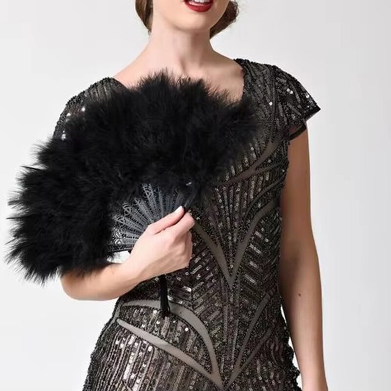 Turkey Feather Hand Fan Manufacturer - Dyed Black Burlesque