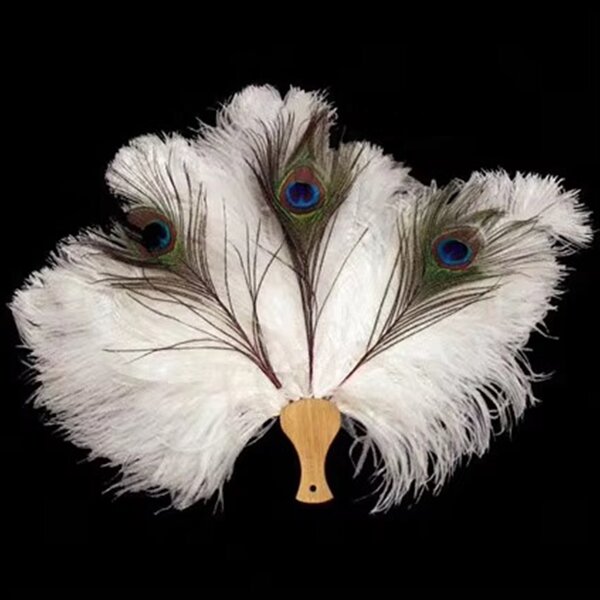 Ostrich Feather Hand Fan Supplier - Large Folding Costume