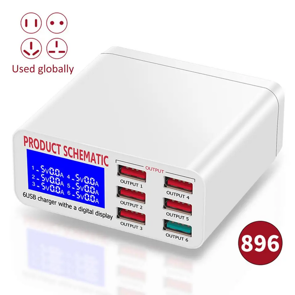 6-Port USB Charger Manufacturer - LCD Display 40W Universal Smart Hub