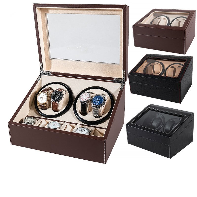 Watch Winder Box Factory - High End 4+6 Slot Rotating Travel with Transparent Window