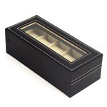 Watch Case Manufacturer - Handmade 5 Slot Black PU Leather with Clear Window