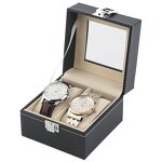 Watch Display Box Factory - Hot Sale High-End 2-Slot Black PU Leather with Glass