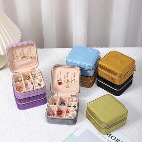 Velvet Jewelry Box Factory - Hot Sale Portable Square Zipper Travel Storage