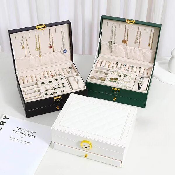 Leather Jewelry Box Factory - New Style Exquisite Double Layer Rhombus Pattern