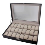 Watch Case Factory - High-End 24 Slot Black PU Leather Large Transparent