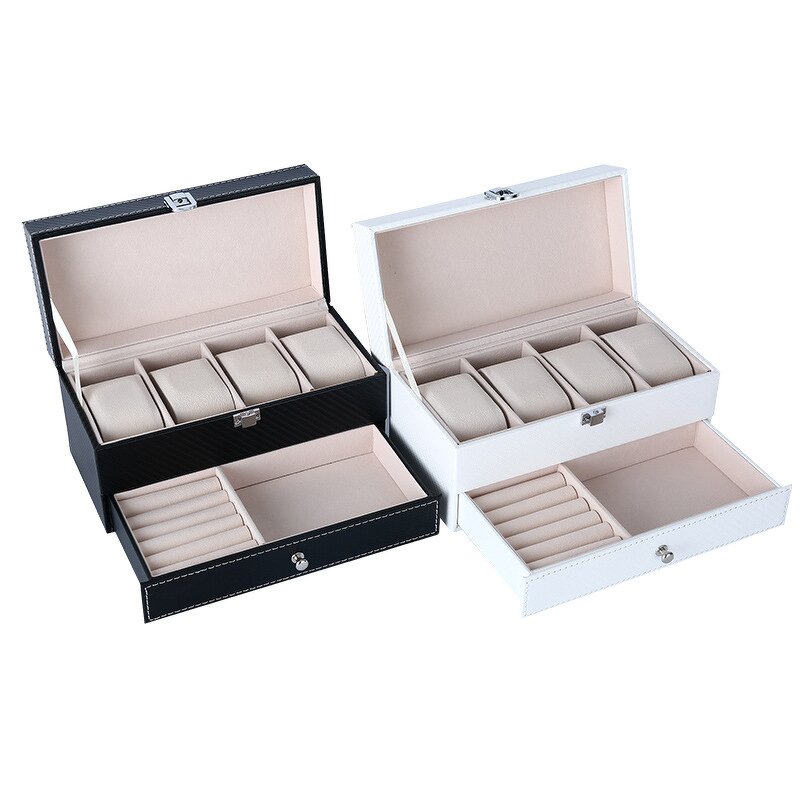 Jewelry Watch Box Factory - New Handmade Luxurious 4 Slot Double-Layer Drawer