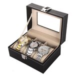 Watch Organizer Factory - Wholesale Black PU Leather 3 Slot with Transparent Window