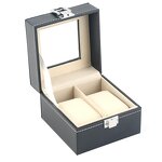 Watch Display Box Factory - Hot Sale High-End 2-Slot Black PU Leather with Glass