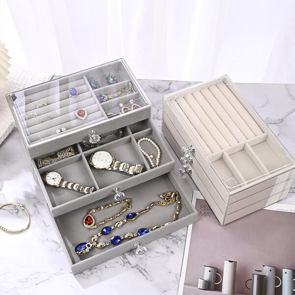 Acrylic Jewelry Box Manufacturer - 2025 Hot Sale Velvet Three-Layer Drawer