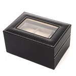 Watch Organizer Factory - Wholesale Black PU Leather 3 Slot with Transparent Window