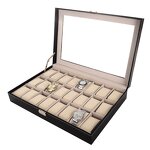 Watch Case Factory - High-End 24 Slot Black PU Leather Large Transparent