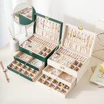 Jewelry Organizer Manufacturer - Luxury Retro Green PU Leather Three-Layer