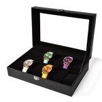 Watch Display Box Factory - New Design PU Leather Durable Black 12 Slot