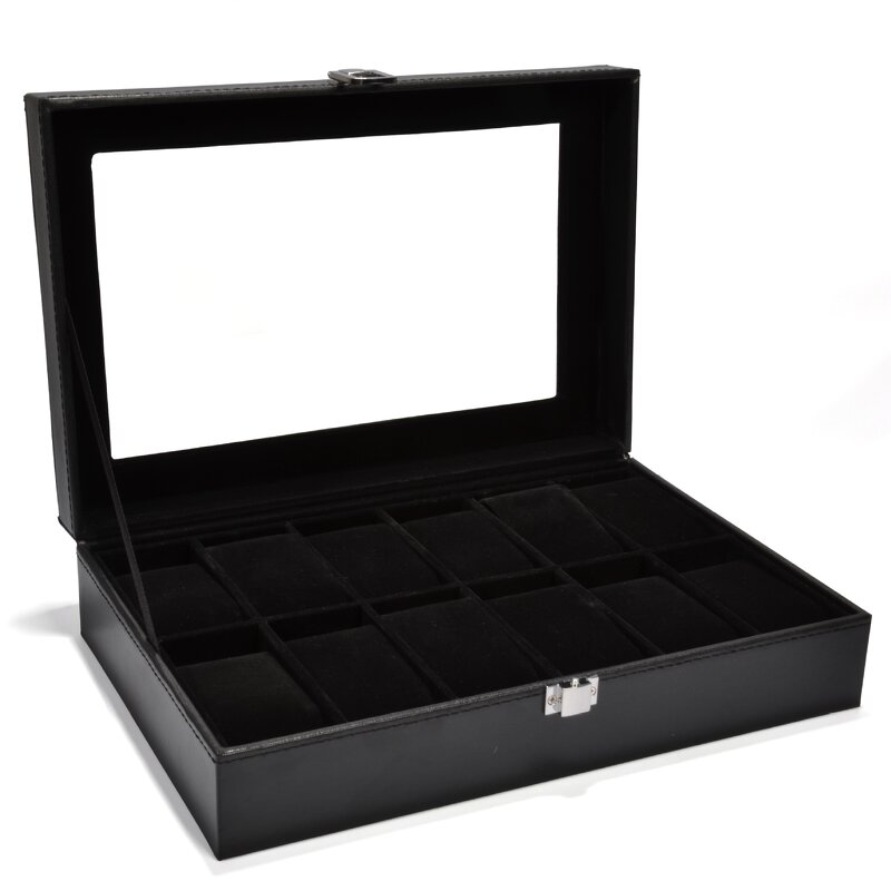 Watch Display Box Factory - New Design PU Leather Durable Black 12 Slot