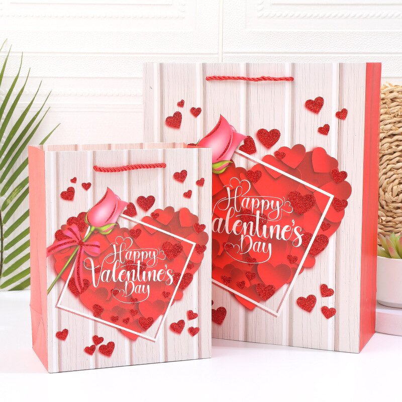 Festive Tote Bag Manufacturer - Love Heart Print Folding Eco-Friendly Paper