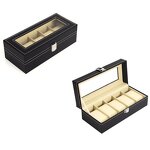 Watch Case Manufacturer - Handmade 5 Slot Black PU Leather with Clear Window