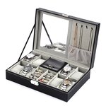 Watch Box Factory - Peculiar 8+2 Slot Black PU Leather with Mirror Pouch