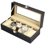Watch Case Manufacturer - Handmade 5 Slot Black PU Leather with Clear Window