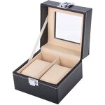 Watch Display Box Factory - Hot Sale High-End 2-Slot Black PU Leather with Glass
