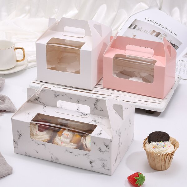 Muffin Box Factory - Hot Sale 2/4/6 Grid Transparent Window White Cardboard