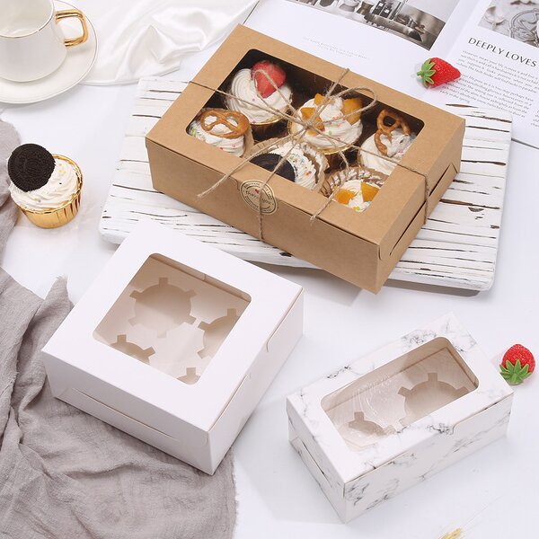 Food Box Factory - Wholesale Window White Marble Kraft Paper Take Away Bake