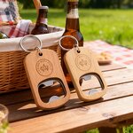 Wood Keychain Manufacturer - Custom Laser Engraved Oak Bottle Opener Keychain