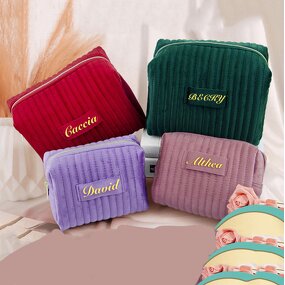 Cosmetic Bag Factory - Hot Selling Zipper Embroidered Striped Bridesmaid