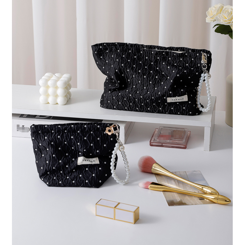 Makeup Bag Factory - Multi Function Black Polka Dot Lightweight Portable