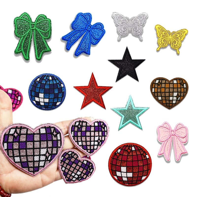 Glitter Iron on Patches Manufacturer - Heart Disco Ball Shape for Hat