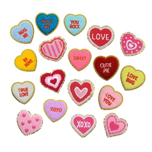 Heart Iron on Patches Manufacturer - Gold Glitter Chenille Valentine Gift