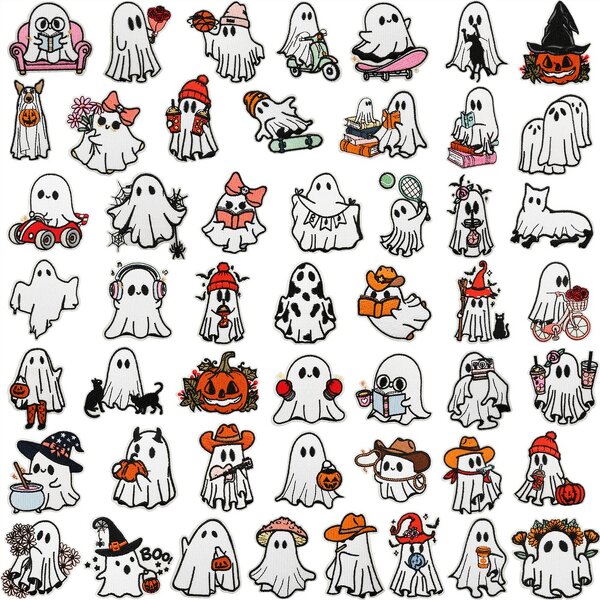 Halloween Iron on Patches Manufacturer - Ghost Design White Black Badges