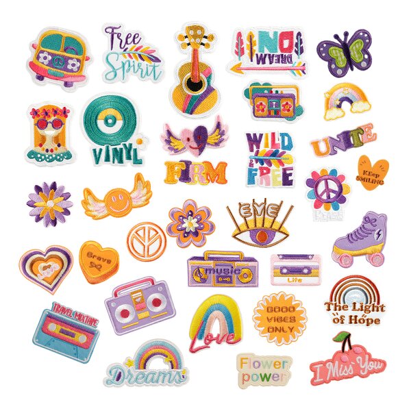 Music Iron on Patch Factory - Peace Flower Rainbow Speaker Design