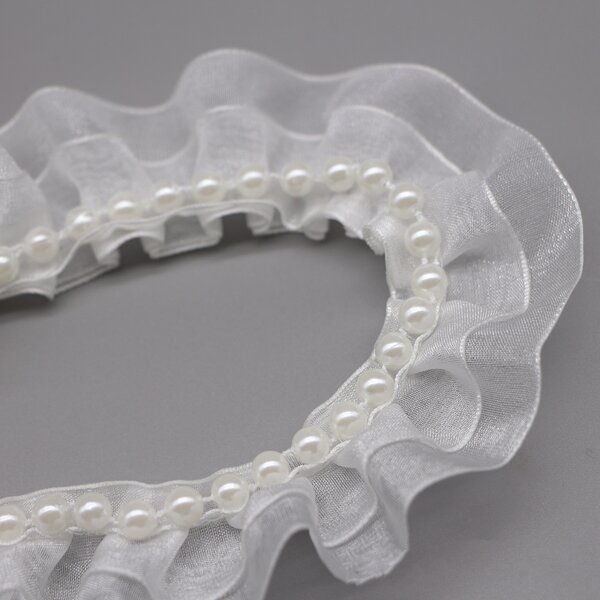 Gauze Lace Trim Factory - 3.5cm Width Two Layer with Pearls Hemline
