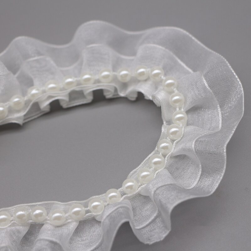 Gauze Lace Trim Factory - 3.5cm Width Two Layer with Pearls Hemline