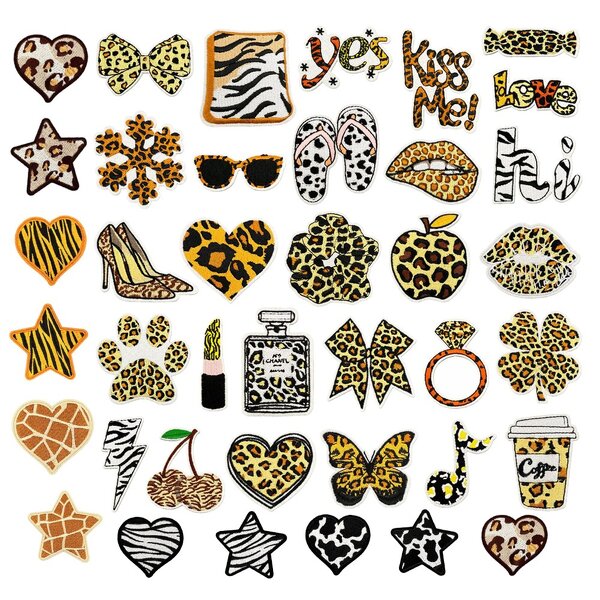 Embroidered Patches Factory - Coffee Leopard Pattern Star Heart Bow