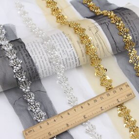 Beaded Lace Trim Factory - Custom Hand Sewing Sequin Mesh Collar