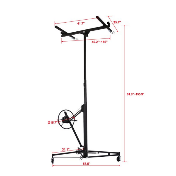 Drywall Lift Factory - 16 FT Panel Rolling Hoist Adjustable Telescopic Arm