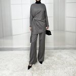 Linen Abaya Factory - New Fashion Elegant Trumpet Sleeve Crystal Beads Border